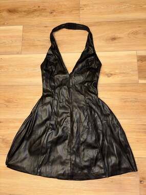 Baby Boo Missy Faux Leather Halter Mini Dress Black Size S